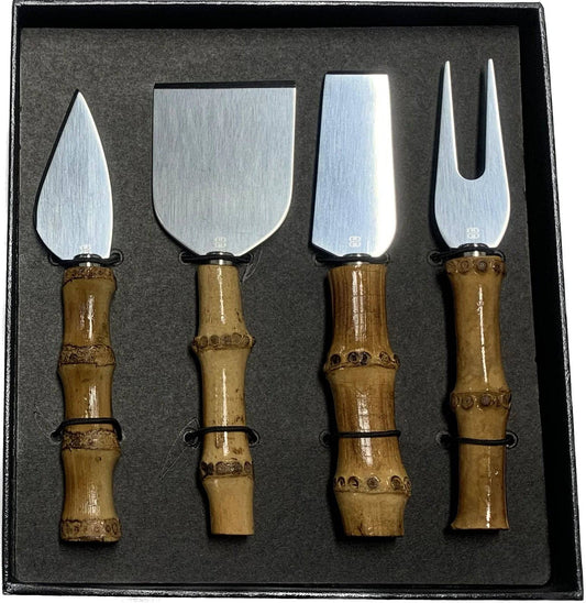 Beatriz Ball - VIDA Bamboo Stainless Cheese Set of 4 (Silver and Natural) - Findlay Rowe Designs