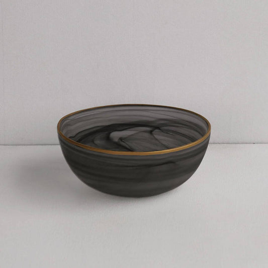Beatriz Ball - Glass Frosted Black Alabaster Medium Bowl with Gold Rim (Black and Gold) - Findlay Rowe Designs