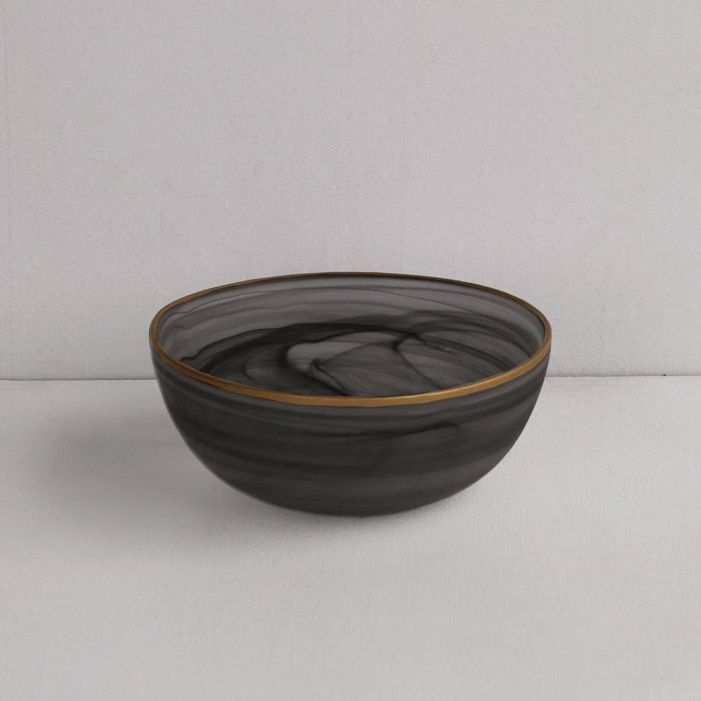 Beatriz Ball - Glass Frosted Black Alabaster Medium Bowl with Gold Rim (Black and Gold) - Findlay Rowe Designs