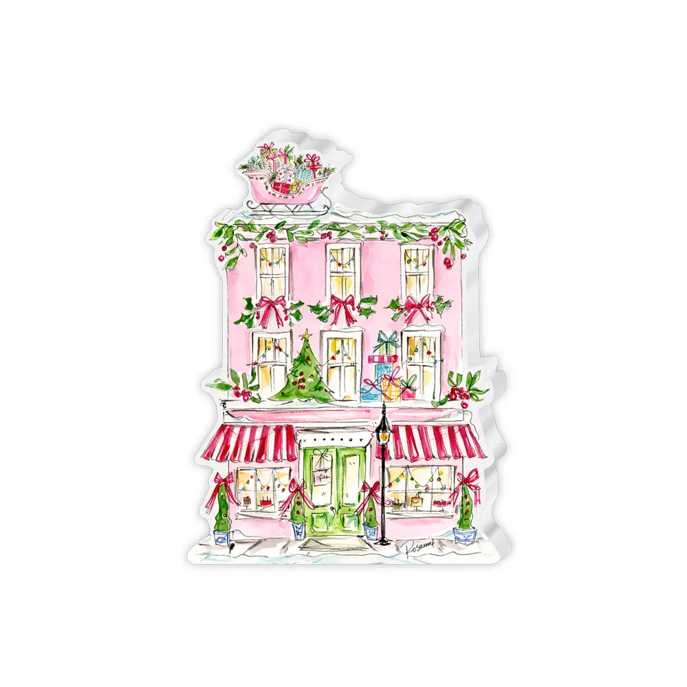 Rosanne Beck - Acrylic Art - Pink Store Snow Village- Large - Findlay Rowe Designs