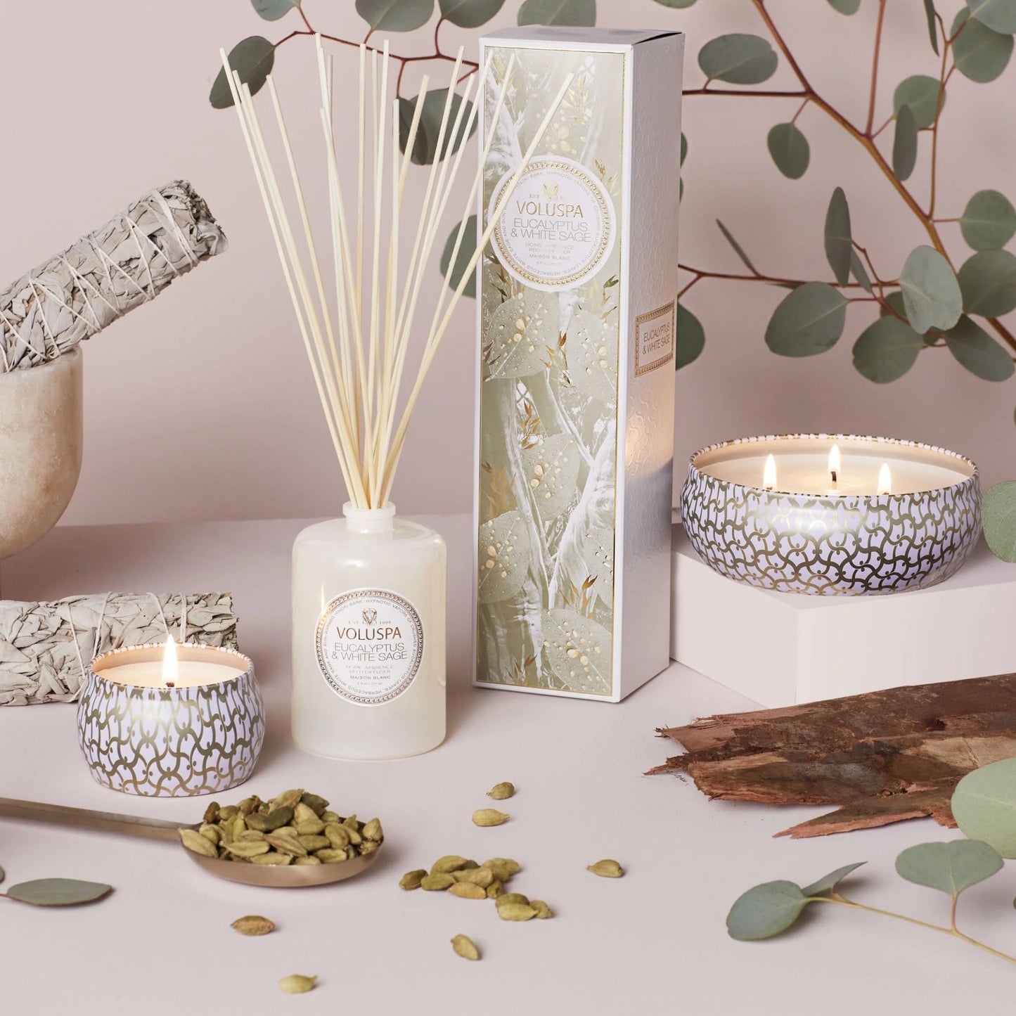 Voluspa- Eucalyptus & White Sage Mini Tin Candle - Findlay Rowe Designs