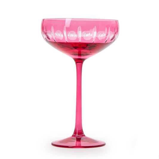 Coupe Glass - Sparkling Cut Pink Hand Engraved - Findlay Rowe Designs