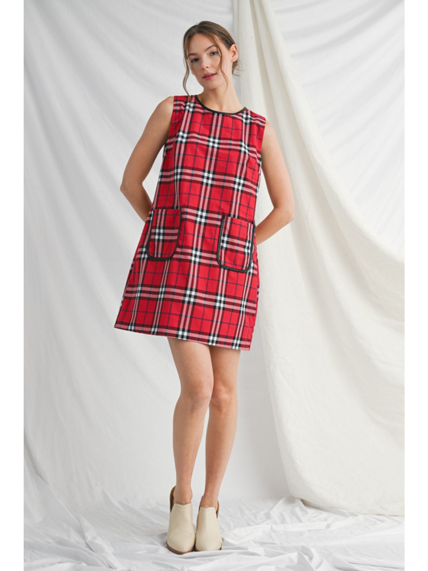 Dress - Sleeveless Red Plaid