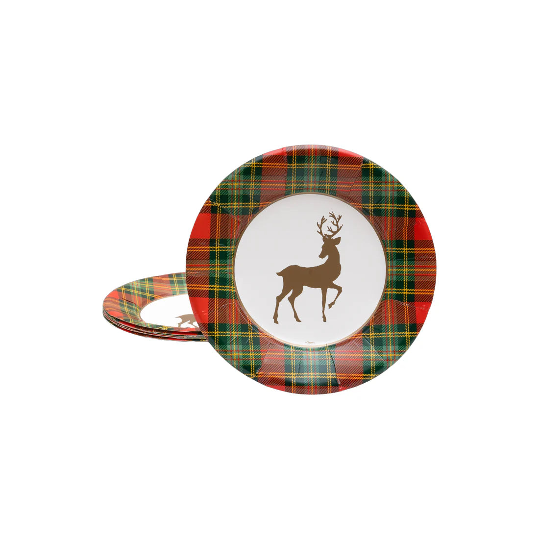 Caspari - Salad & Dessert Plates - Reindeer Tartan Red