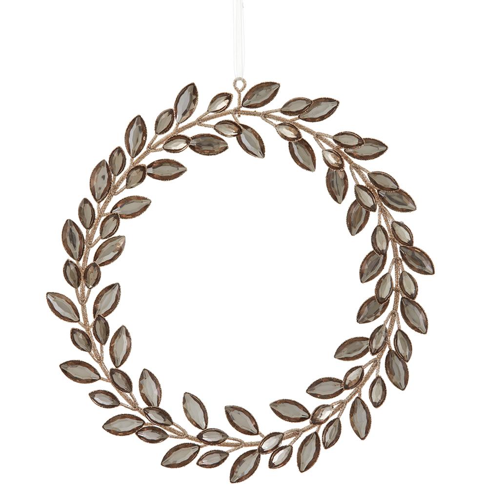 Ornament - 9" Glittered Rhinestone Wreath - Smoke Gold