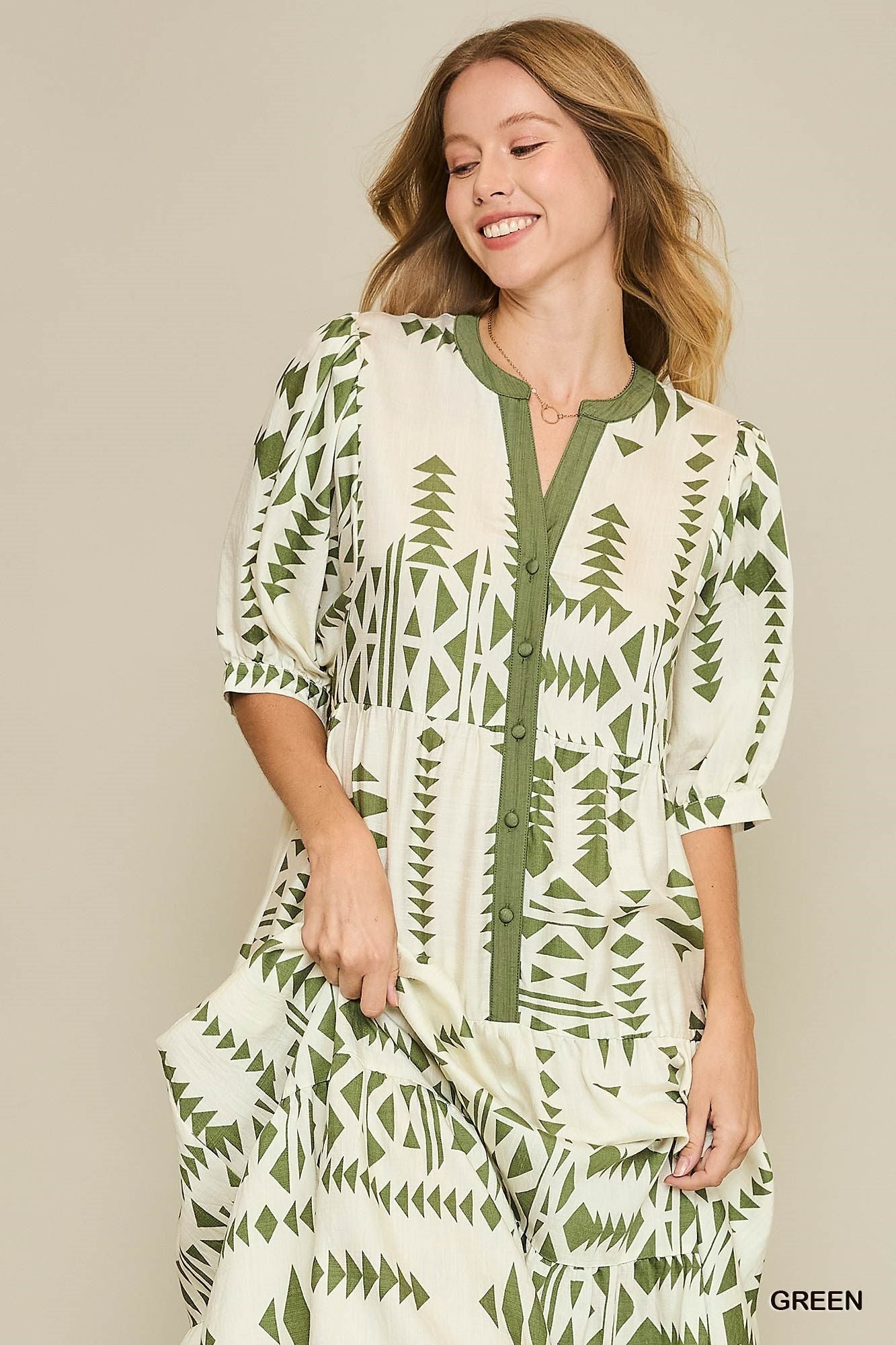 Dress - Aztec Print - Green - Findlay Rowe Designs