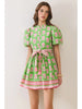 Dress - Mini Floral Puff Sleeve - Green - Findlay Rowe Designs
