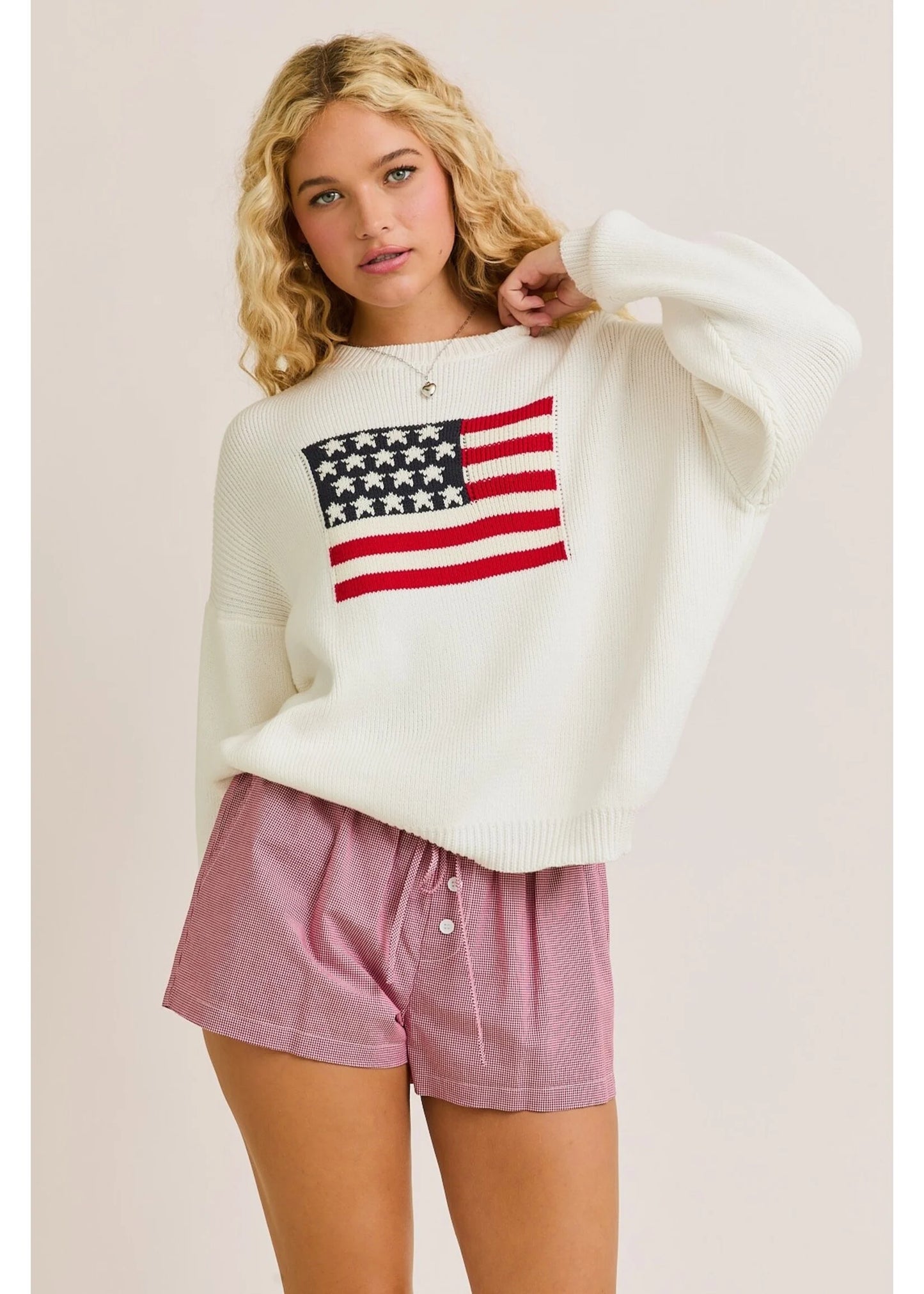 Top - Boxy Sweater - USA Flag - Ivory - Findlay Rowe Designs