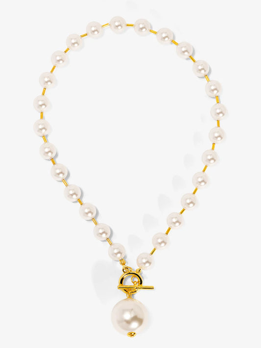 Necklace - Pearl Beaded Collar - Tube Spacers - Gold