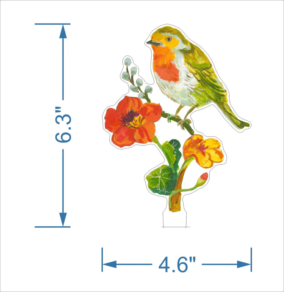 Kimberly Hodges - Acrylic Art - Large Flower - Small Robin and Nasturtiums - Findlay Rowe Designs