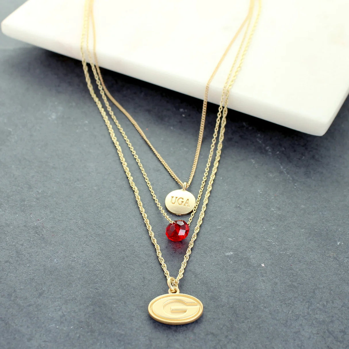 Necklace - Set of 3 UGA Logo - Matte Gold - Findlay Rowe Designs