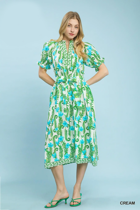 Umgee - Dress - Tropical Floral Midi - Cream - Findlay Rowe Designs