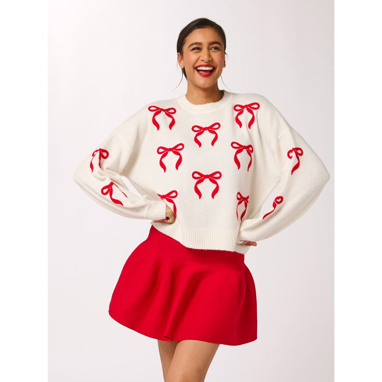 Shiraleah - Sweater - Ivory - Red Bows