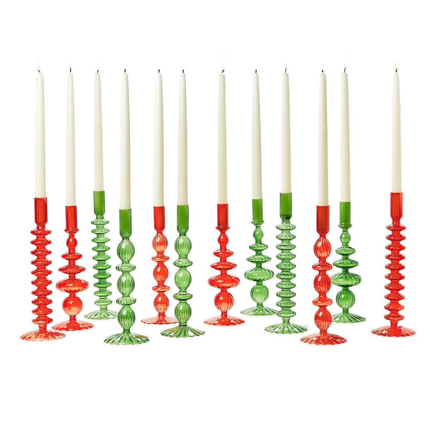 Taper Candleholders - Hand-Blown Glass - Red Green