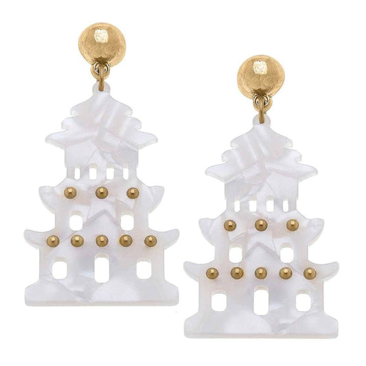 Gia Pagoda Resin Statement Earrings in Mother of Pearl - Findlay Rowe Designs