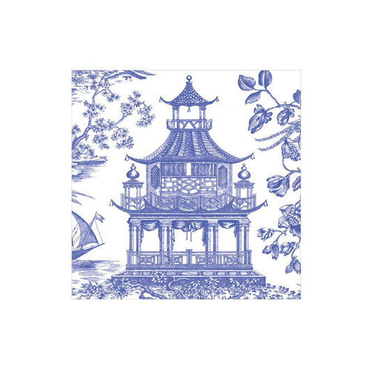 Chinoiserie Toile Pagoda Paper Cocktail Napkins in Blue - Findlay Rowe Designs