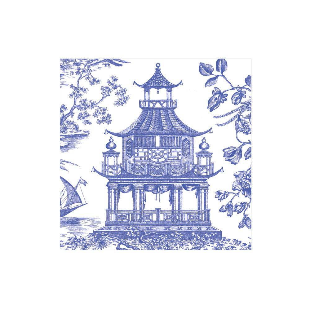 Caspari - Cocktail Napkins - Toile pagoda - Blue - Findlay Rowe Designs