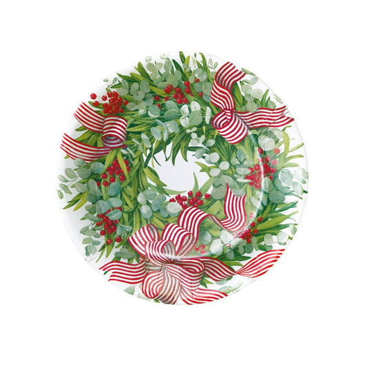 Caspari - Salad Dessert Plates - Ribbon Stripe Wreath - Findlay Rowe Designs