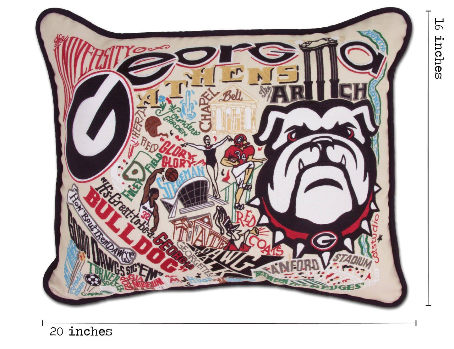 Catstudio - Collegiate Embroidered Pillow - Georgia, University of - Findlay Rowe Designs