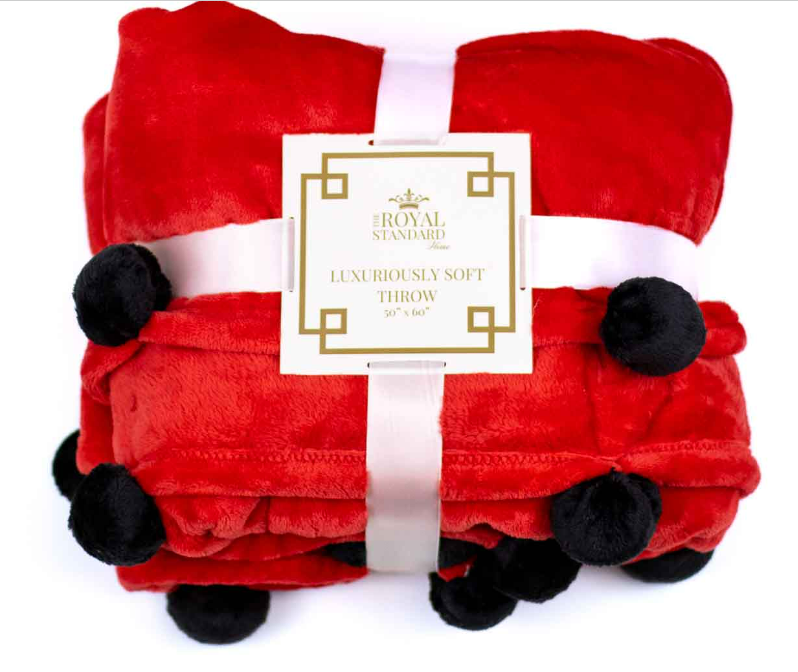 The Royal Standard- Pom Pom Throw – Red Black - Findlay Rowe Designs