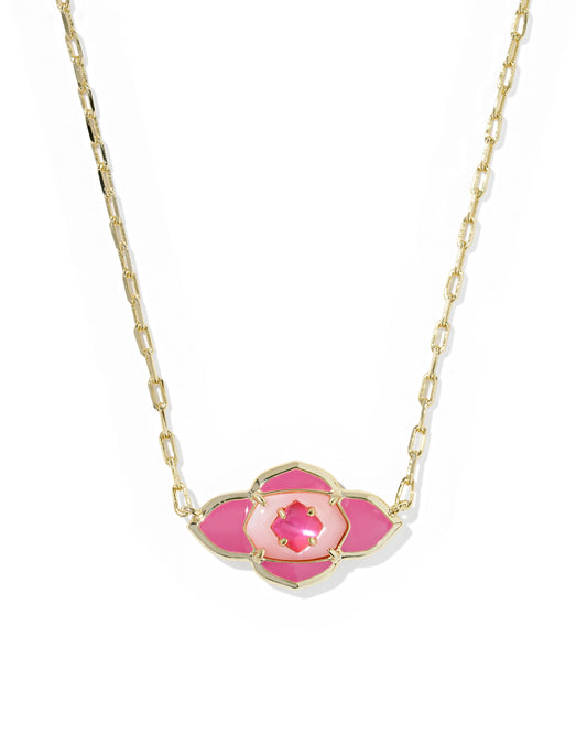 Kendra Scott - Necklace - Abbie Medallion - Gold Short Pendant - Hot Pink Mix