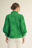 Jodifil - Top - Embroidered Ruffled Neckline - Kelly Green