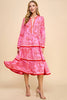 Dress - Floral Print Tiered Midi - Pink - Findlay Rowe Designs