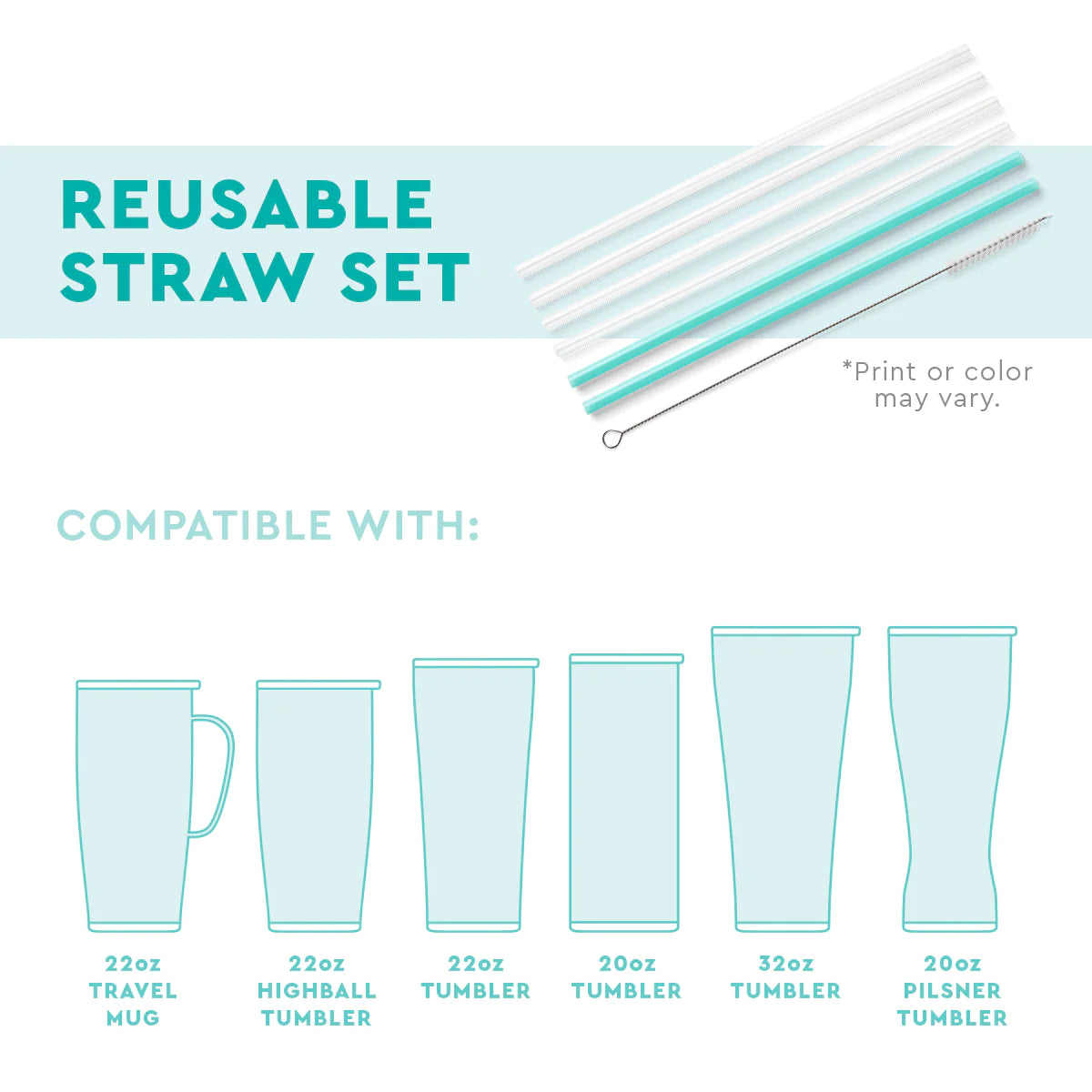 Swig - Reusable Straw Set - Island Bloom Aqua - Findlay Rowe Designs
