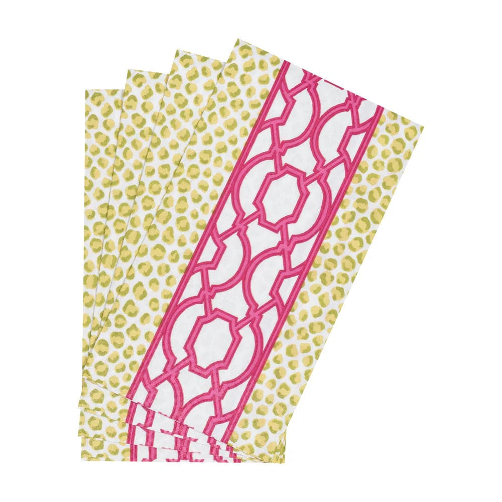 Caspari - Guest Towel Napkins - Knots And Spots Green & Fuchsia - Findlay Rowe Designs