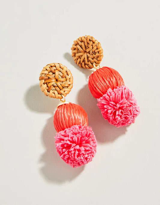 Spartina - Earrings - Straw Pom Earrings - Red - Findlay Rowe Designs