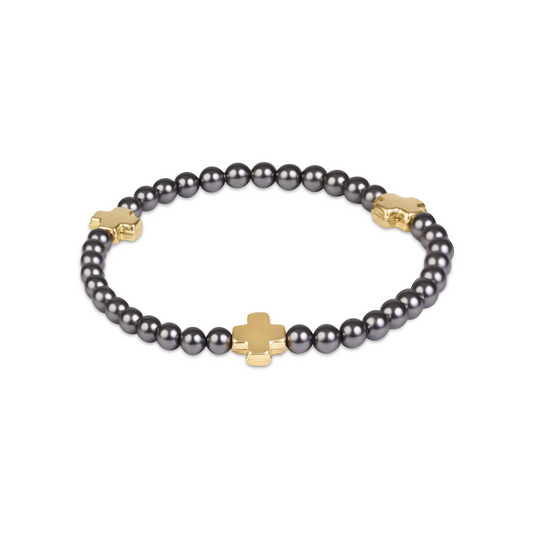 Enewton - Extends - Signature Cross 4mm Pearl Dark Grey Bracelet - Gold