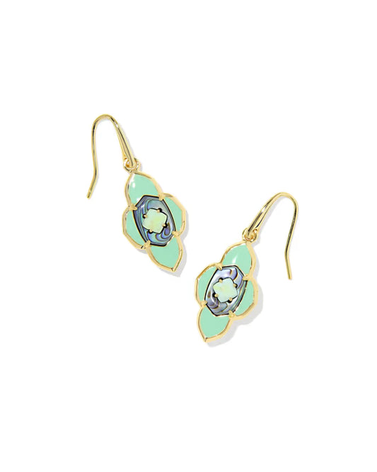 Kendra Scott - Earrings - Abbie Medallion Gold Small Drop - Abalone Sea Green Mix - Findlay Rowe Designs
