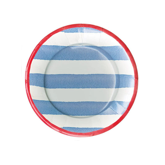 Caspari - Salad Dessert Plates - Cafe Stripe Blue Red - Findlay Rowe Designs