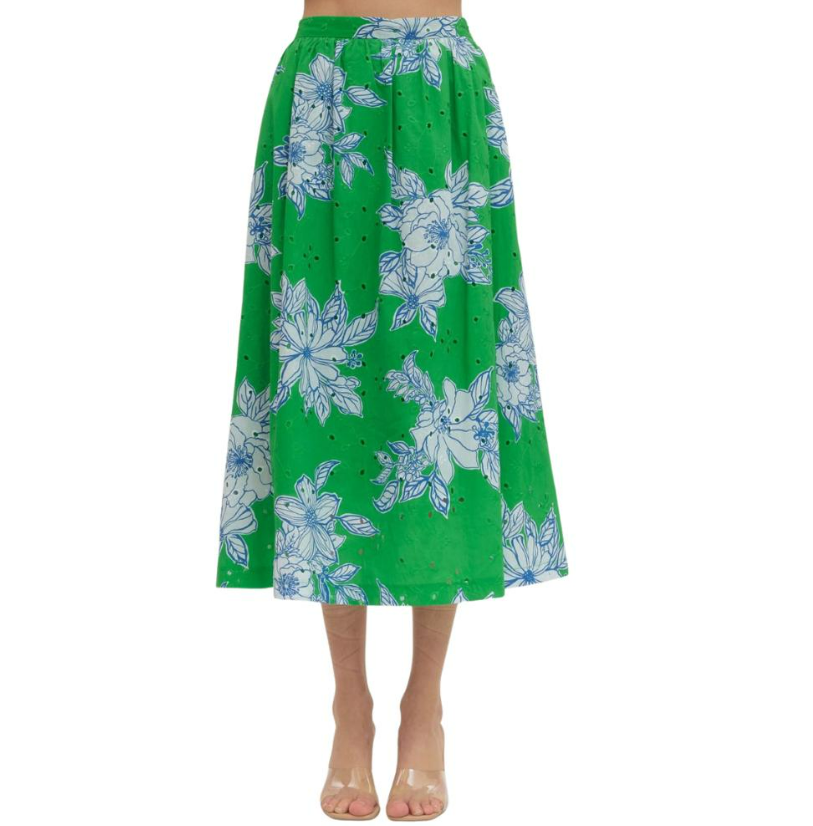 Entro - Skirt - Midi Botanical Print - Olive - Findlay Rowe Designs