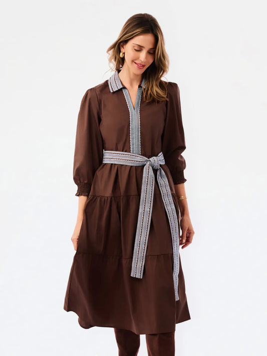 Mary Square - Dress - Eleanor Aven Vines Embroidered - Espresso - Findlay Rowe Designs
