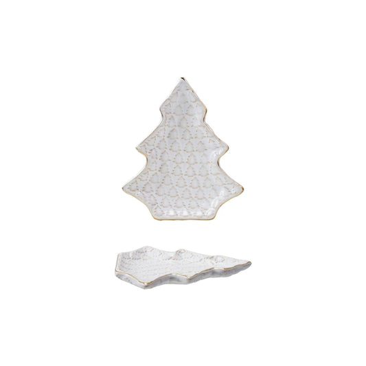 Stoneware Plate - Tree Shaped - Gold Electroplating