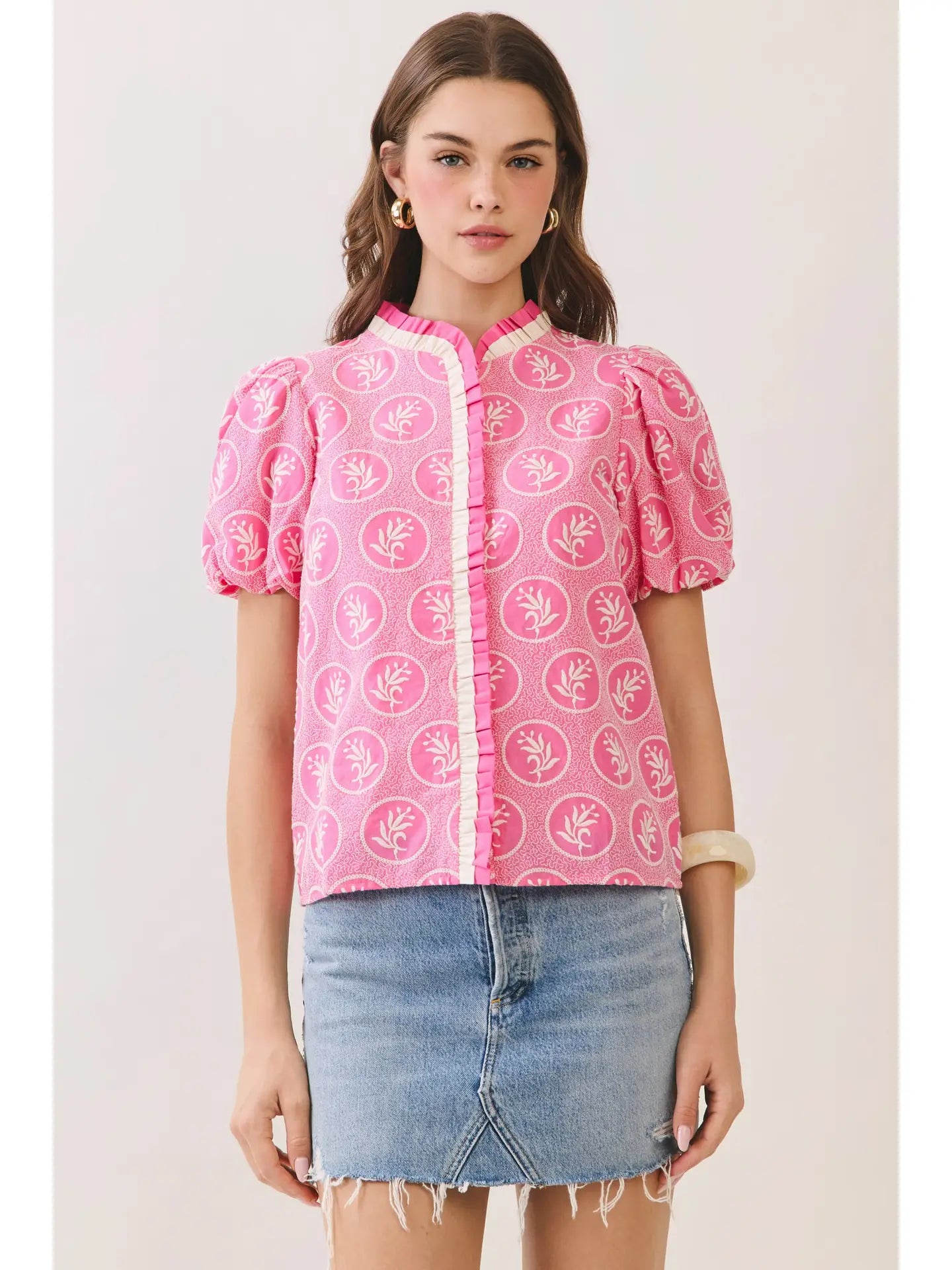 Top - Floral Ruffled Trim - Pink - Findlay Rowe Designs
