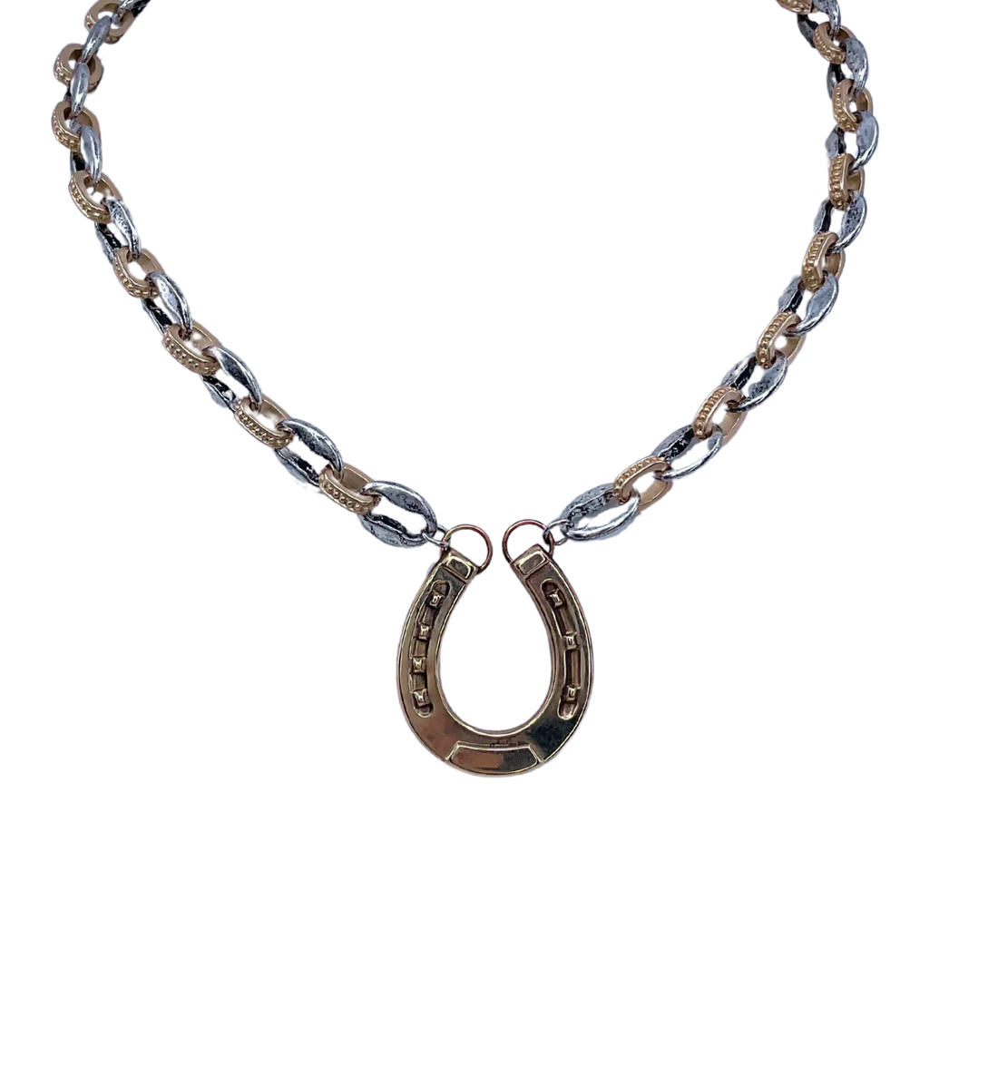 Erin Knight - Necklace -  Mixed Metal Chain With Vintage Horseshoe Pendant - Findlay Rowe Designs