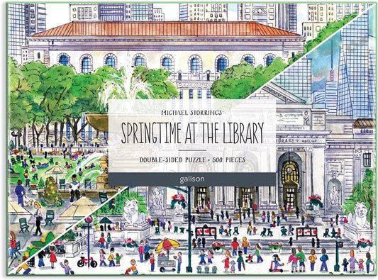 Galison Michael Storrings Springtime at The Library Double-Sided Puzzle, 500 Pieces