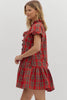 Dress - Plaid Ruffle Mini - Red