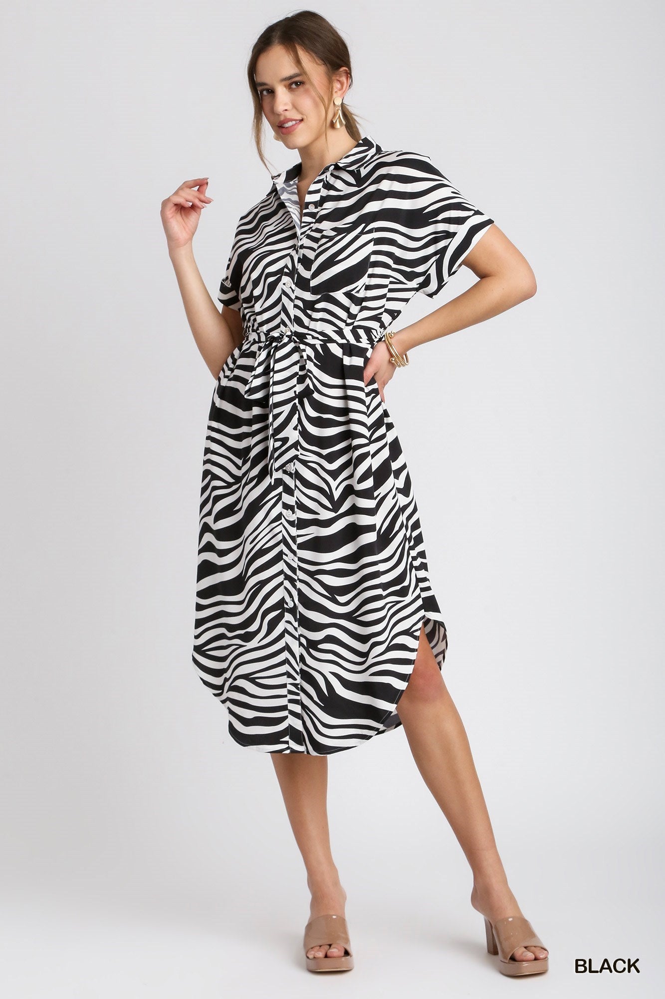 Umgee - Dress - Zebra Print Button Down High Low Midi Shirt Dress - Findlay Rowe Designs