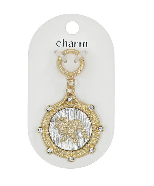 Necklace - Scarf Charm - Gold and Silver Textured Bulldog - Findlay Rowe Designs