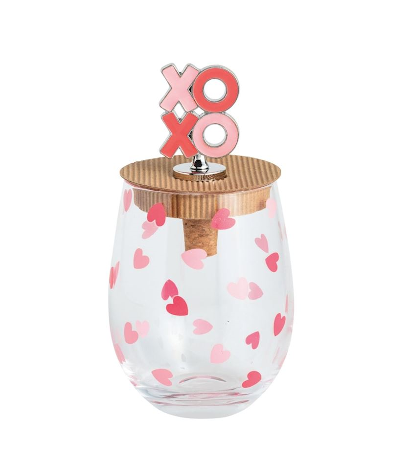 Mud Pie - Valentine's Wine Glass & Stopper Set