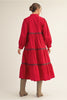 Jodifl - Dress - Long Sleeve Tiered Midi - Red