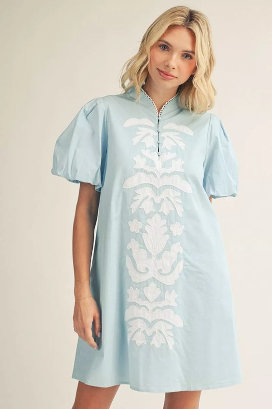 Jodifil - Dress - Mini Puff Sleeve Floral Applique - Findlay Rowe Designs