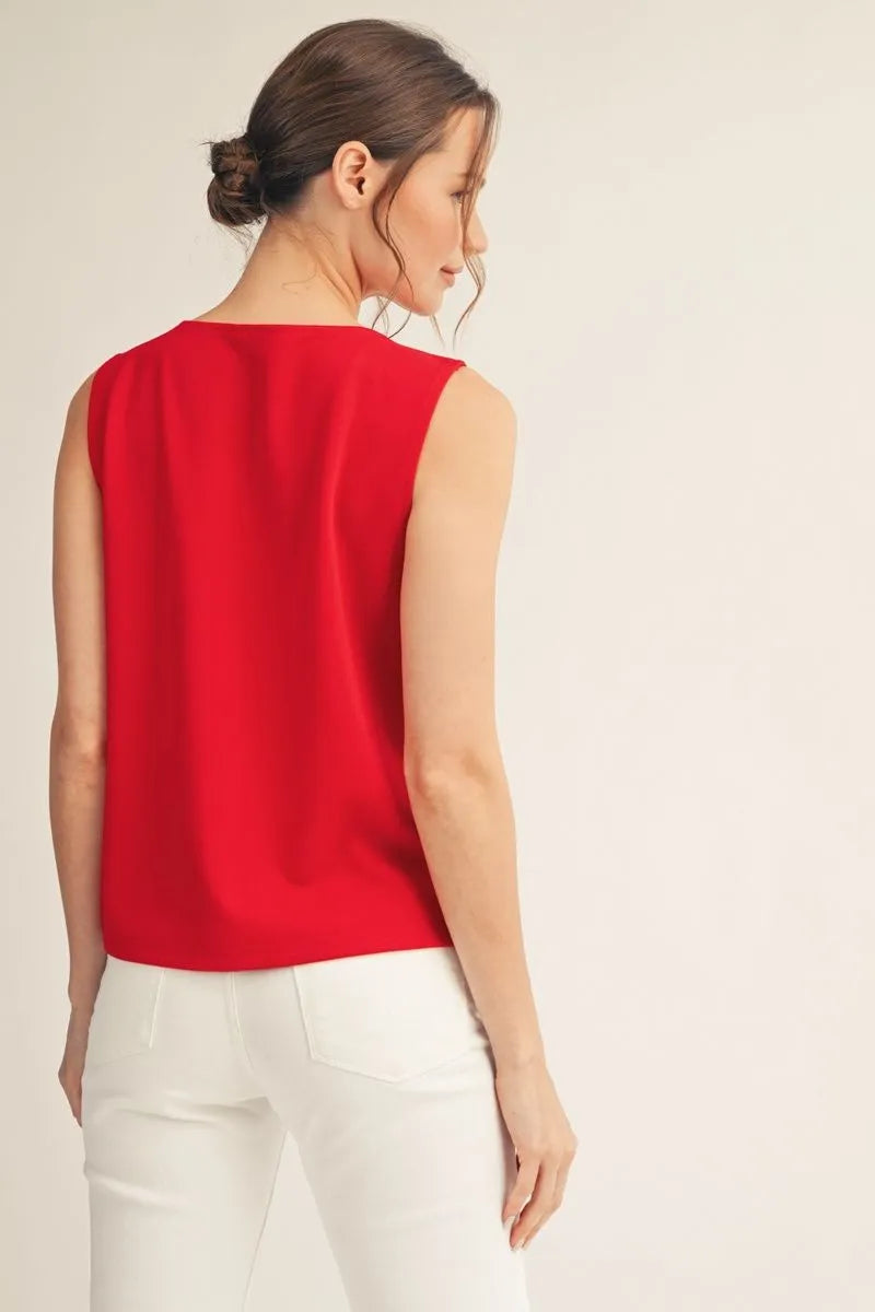 Jodifil - Top - Sleeveless Shell Button - Red - Findlay Rowe Designs