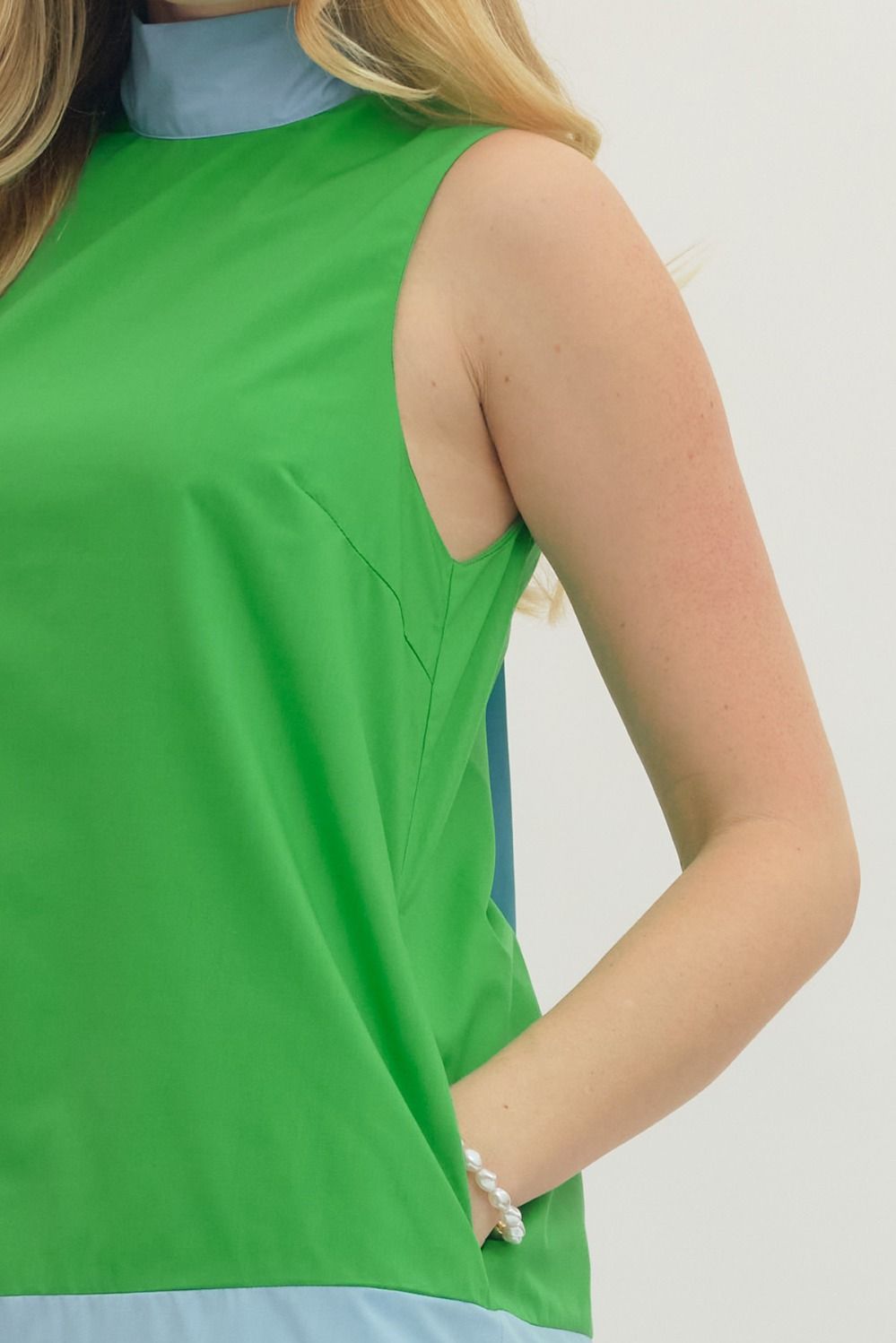 Entro - Dress - Mini - Sleeveless High Neck Bow - Green Light Blue - Findlay Rowe Designs