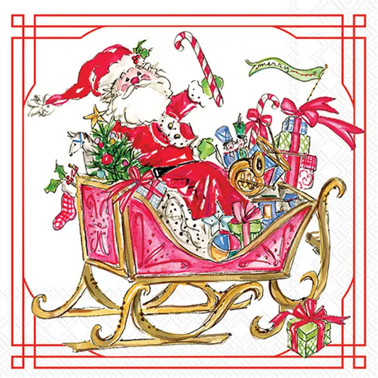 Cocktail Napkin - Santa Sleigh with Presents - Findlay Rowe Designs