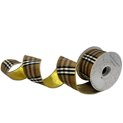 Decor Ribbon - 2.5in Berry Black and Tan Plaid