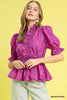 Umgee - Top - Smocked Waist Printed Blouse - Magenta - Findlay Rowe Designs